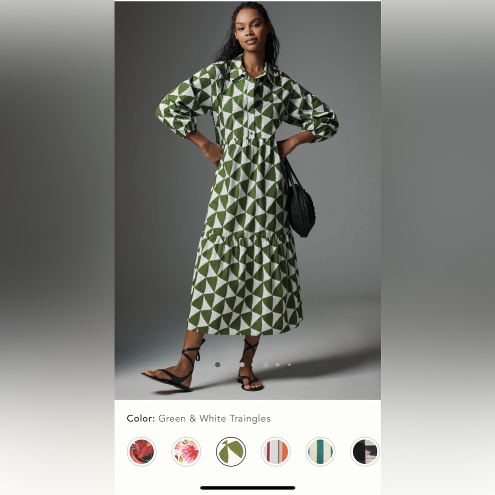 Maeve Bettina Green and White Geometric Dress
